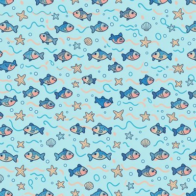 Wzór na chustę: Fale i tuńczyki (seamless pattern)
