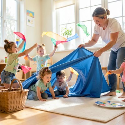 Scena zabawy z chustami i tunelem