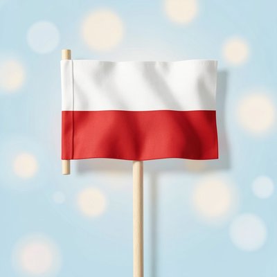 Ilustracja małej flagi Polski na patyczku — wzór