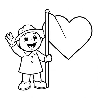 Kolorowanka: Pucinek i flaga-serce