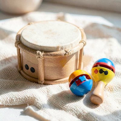 Instrumenty dla maluchów — marakasy i bębenek