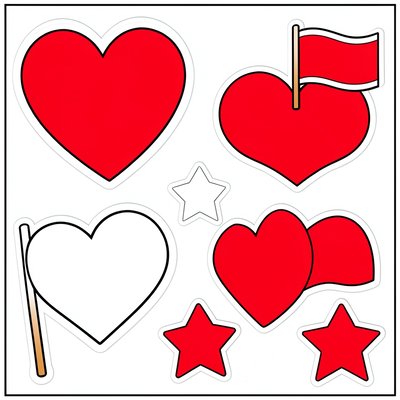 Szablon naklejek do druku — serca i flagi