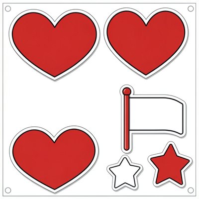 Szablon naklejek do druku — serca i flagi