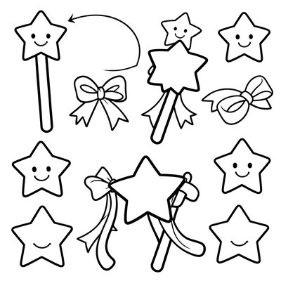 Kolorowanka: Proste różdżki i gwiazdy