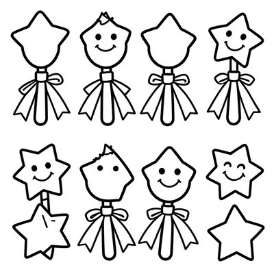 Kolorowanka: Proste różdżki i gwiazdy