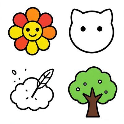 Zestaw ikon: alergeny — kwiat, kot, kurz, drzewo