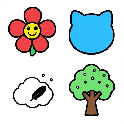 Zestaw ikon: alergeny — kwiat, kot, kurz, drzewo