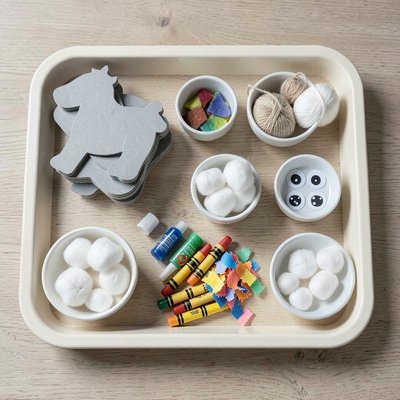 Taca z materiałami do zajęć — aranżacja preparacyjna