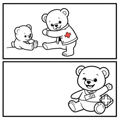 Kolorowanka historyjka — miś i pomoc