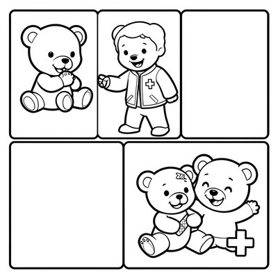 Kolorowanka historyjka — miś i pomoc