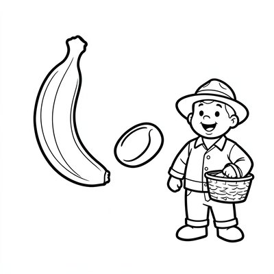 Kolorowanka: banan, ziarno, rolnik (linie do kolorowania)
