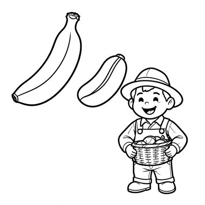 Kolorowanka: banan, ziarno, rolnik (linie do kolorowania)