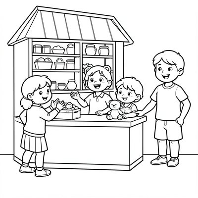 Kolorowanka: Zabawa w sklepkę