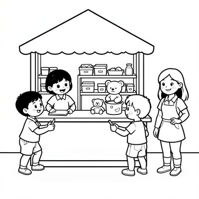 Kolorowanka: Zabawa w sklepkę