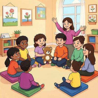 Powitanie w kole — ilustracja grupowa