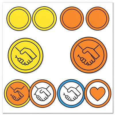 Papierowe monety i naklejki (kółeczka z symbolem współpracy)