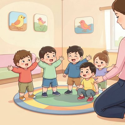 Ilustracja: mini-zabawa ruchowa 'Leć jak ptak'