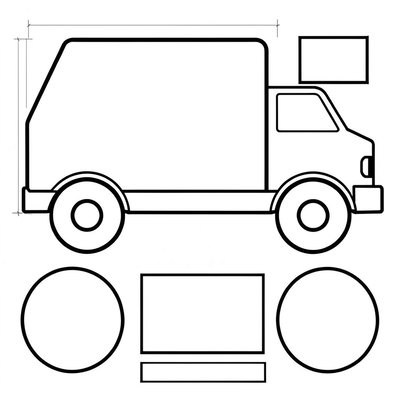 Szablon sylwetki śmieciarki (elementy kartonowe do wycięcia)