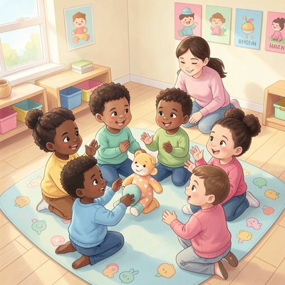 Ilustracja: Dzieci w kole przekazujące uśmiech