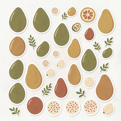 Szablon/arkusz naklejek: oliwki, ziarna i listki
