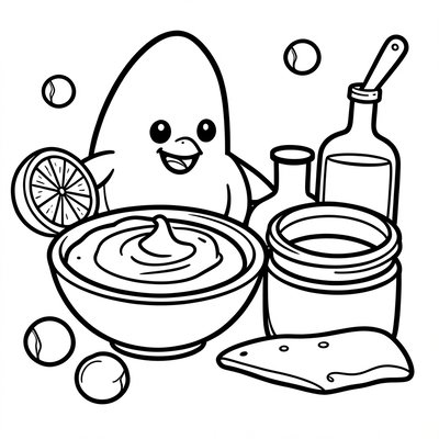 Kolorowanka: Mała cieciorka i miska hummusu