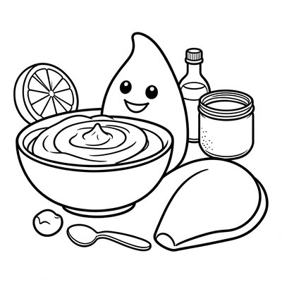 Kolorowanka: Mała cieciorka i miska hummusu