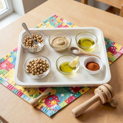 Zdjęcie top-down: tacki sensoryczne ze składnikami