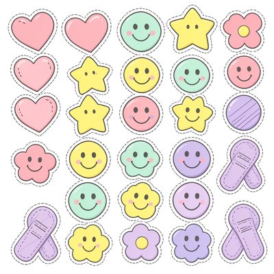 Arkusz naklejek: serduszka, gwiazdki, plastry
