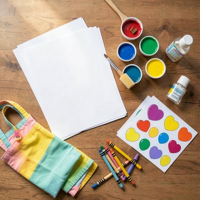 Flat lay materiałów do zajęć