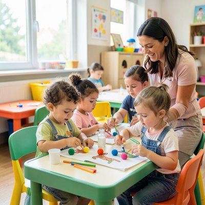 Dzieci wykonujące pracę plastyczną