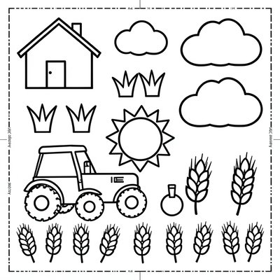 Arkusz wzorów do wycięcia — elementy gospodarstwa