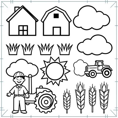 Arkusz wzorów do wycięcia — elementy gospodarstwa