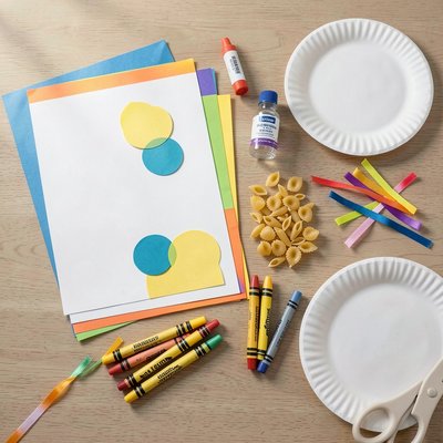 Flat lay materiałów plastycznych — demonstracja dla dzieci