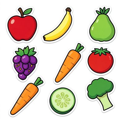 Arkusz wycięć — owoce i warzywa (kolorowe)