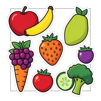 Arkusz wycięć — owoce i warzywa (kolorowe)