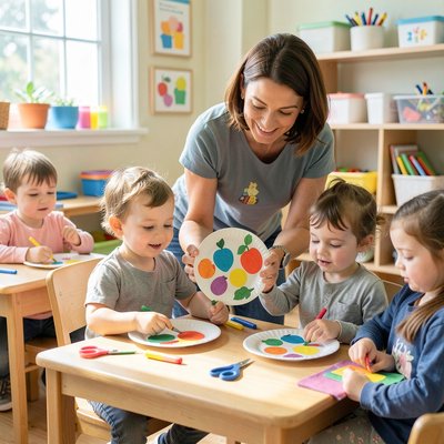 Scena zajęć — dzieci tworzą talerzyki