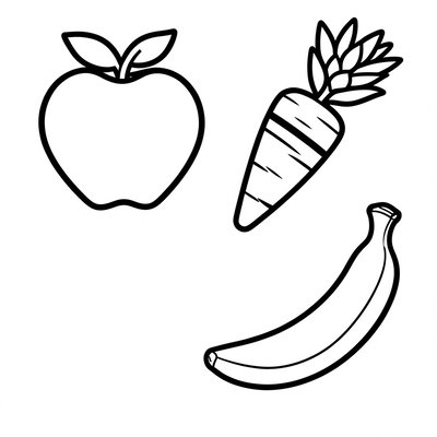 Prosta kolorowanka — owoce i kłos