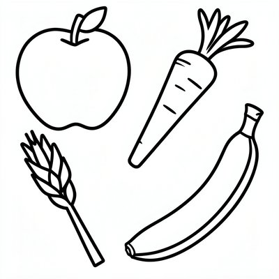 Prosta kolorowanka — owoce i kłos