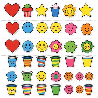 Arkusz naklejek i wzorów do ozdabiania kubków