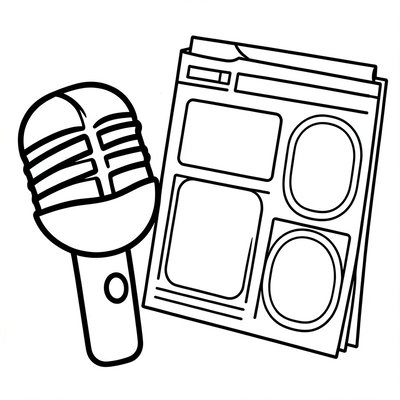 Kolorowanka: mikrofon i gazetka