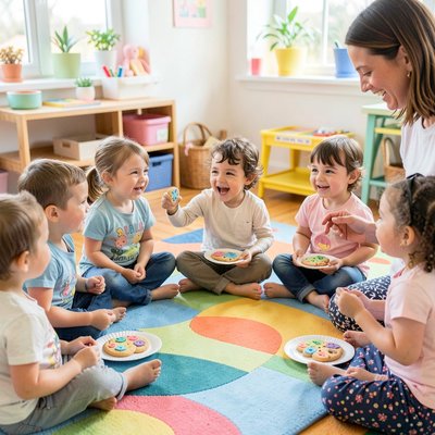 Kawiarenka — prezentacja ciasteczek przy dywanie