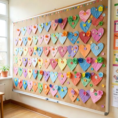 Ekspozycja prac — tablica serduszek