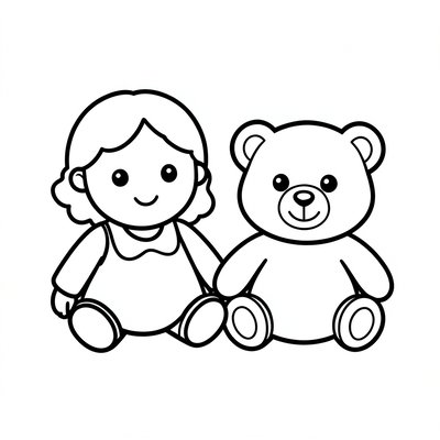 Kolorowanka: Laleczka i miś