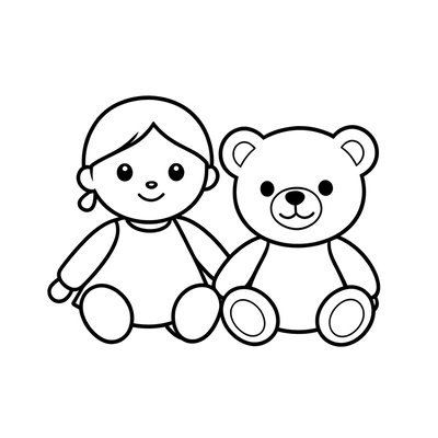 Kolorowanka: Laleczka i miś