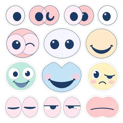 Arkusz wycinanek — oczy i usta