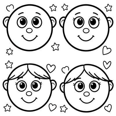 Kolorowanka — Proste buzie do wypełnienia