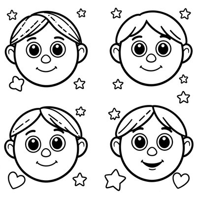 Kolorowanka — Proste buzie do wypełnienia