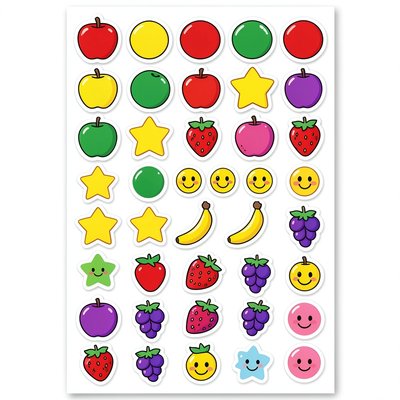 Arkusz naklejek — owoce i kształty