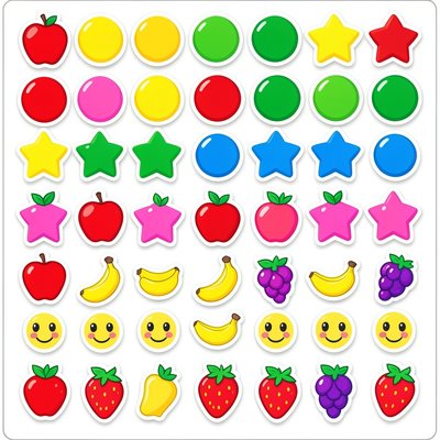 Arkusz naklejek — owoce i kształty