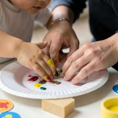Fotografia - dzieci malujące palcami (zbliżenie na ręce)